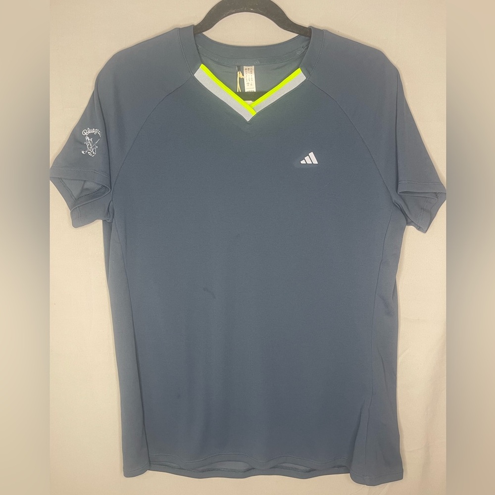 Adidas HEAT.RDY Women’s large Dark Gray Tee with Neon Accents